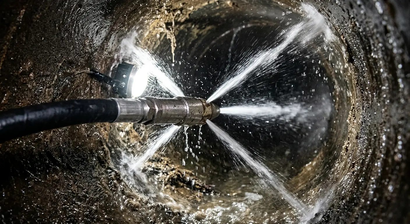 High-pressure hydro jetting nozzle cleaning sewer pipe for Sewer Line Relining in Daytona Beach Shores